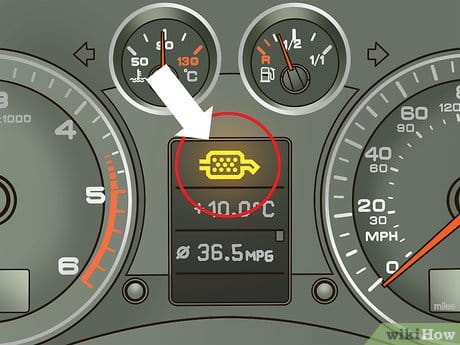 Image indiquant le témoin du filtre à particule sur le tableau de bord d'une voiture